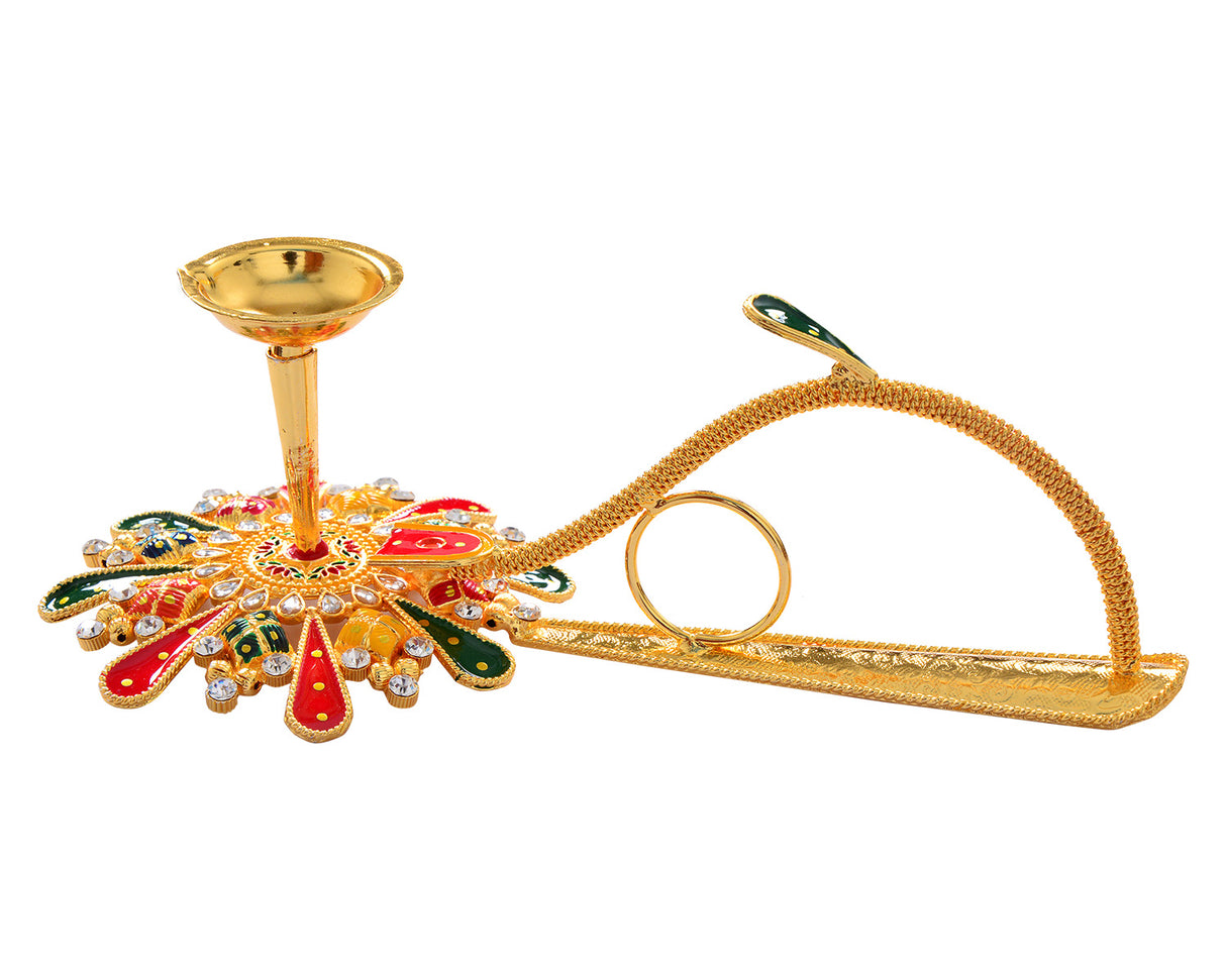Pooja Diya Aarti Metal Stand – Elegant Diya for Wick Balls & Sticks