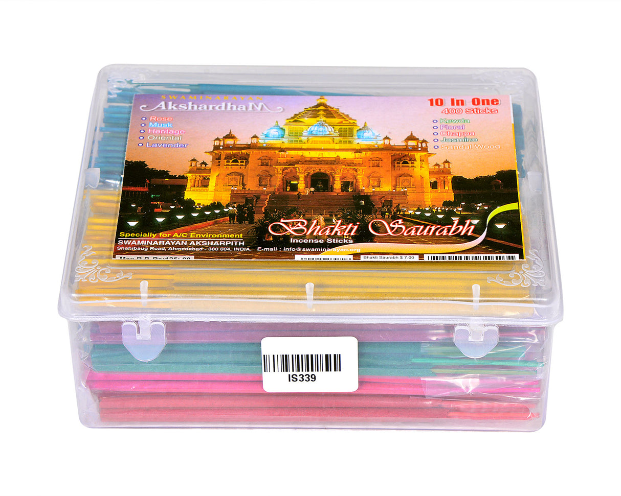 Bhakti Saurabh (10 in 1) Approx. 400 Sticks | 5.25" Stick | Plastic Container