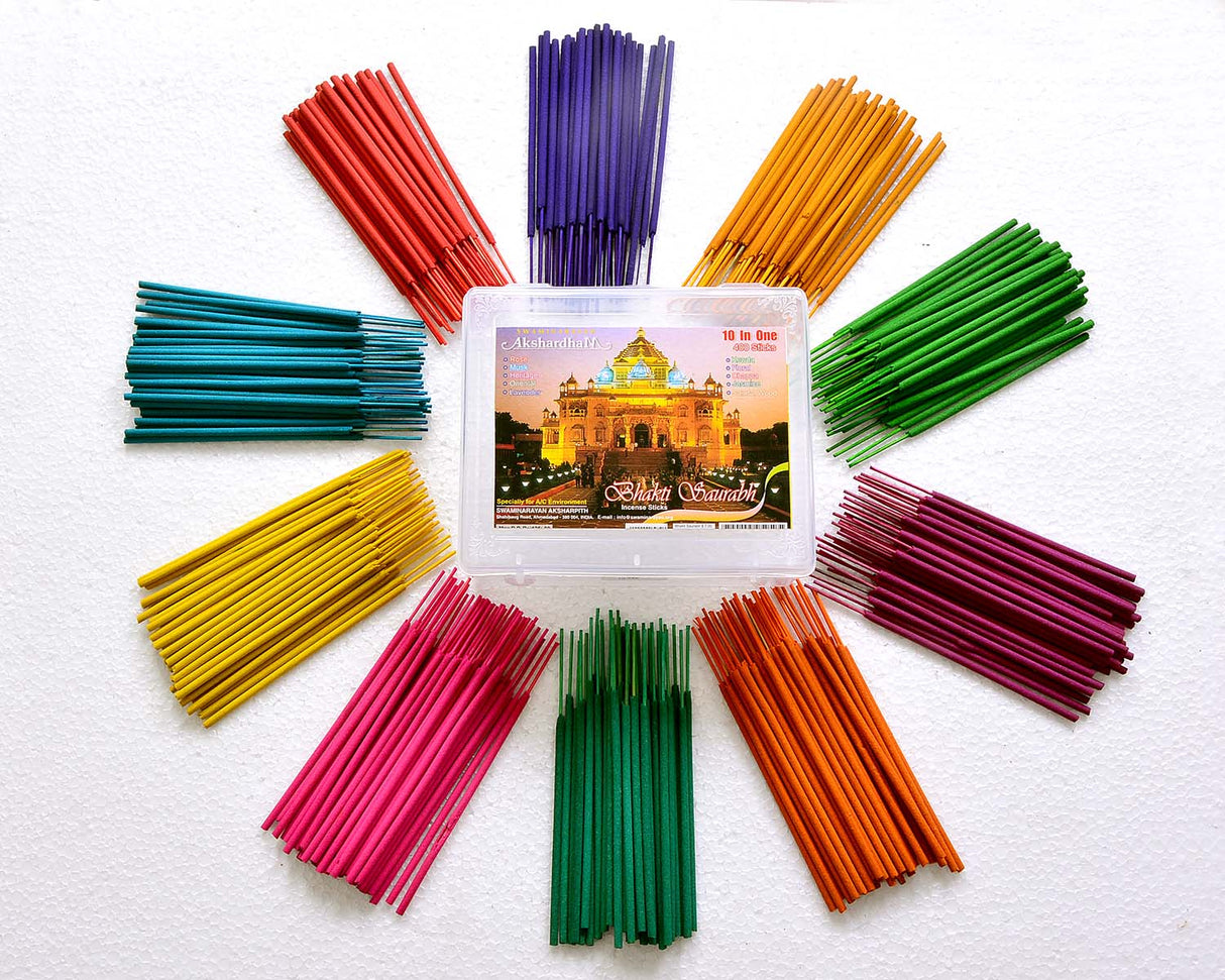 Bhakti Saurabh (10 in 1) Approx. 400 Sticks | 5.25" Stick | Plastic Container