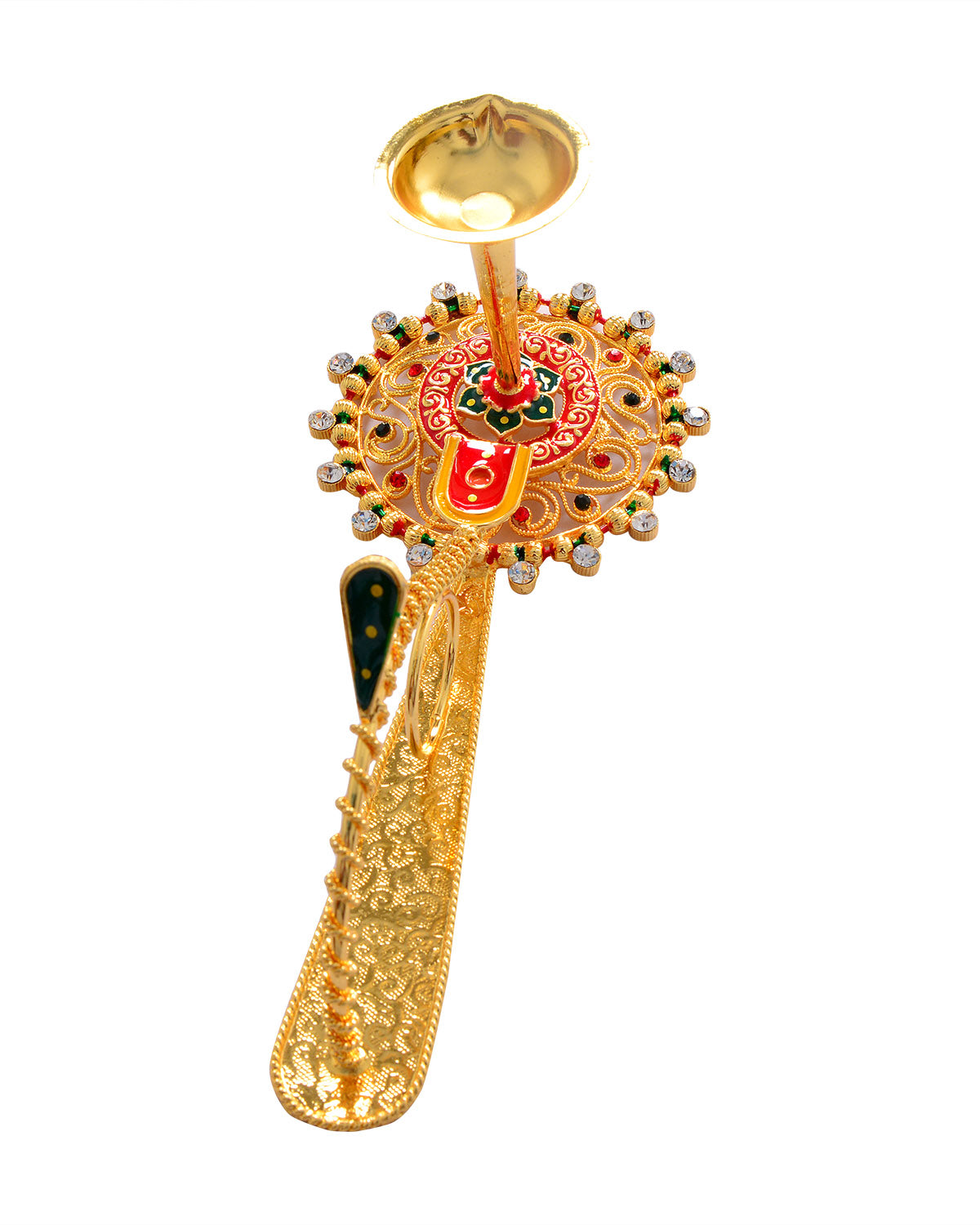 Pooja Diya Aarti Metal Stand – Diya for Wick Sticks with Ornate Design