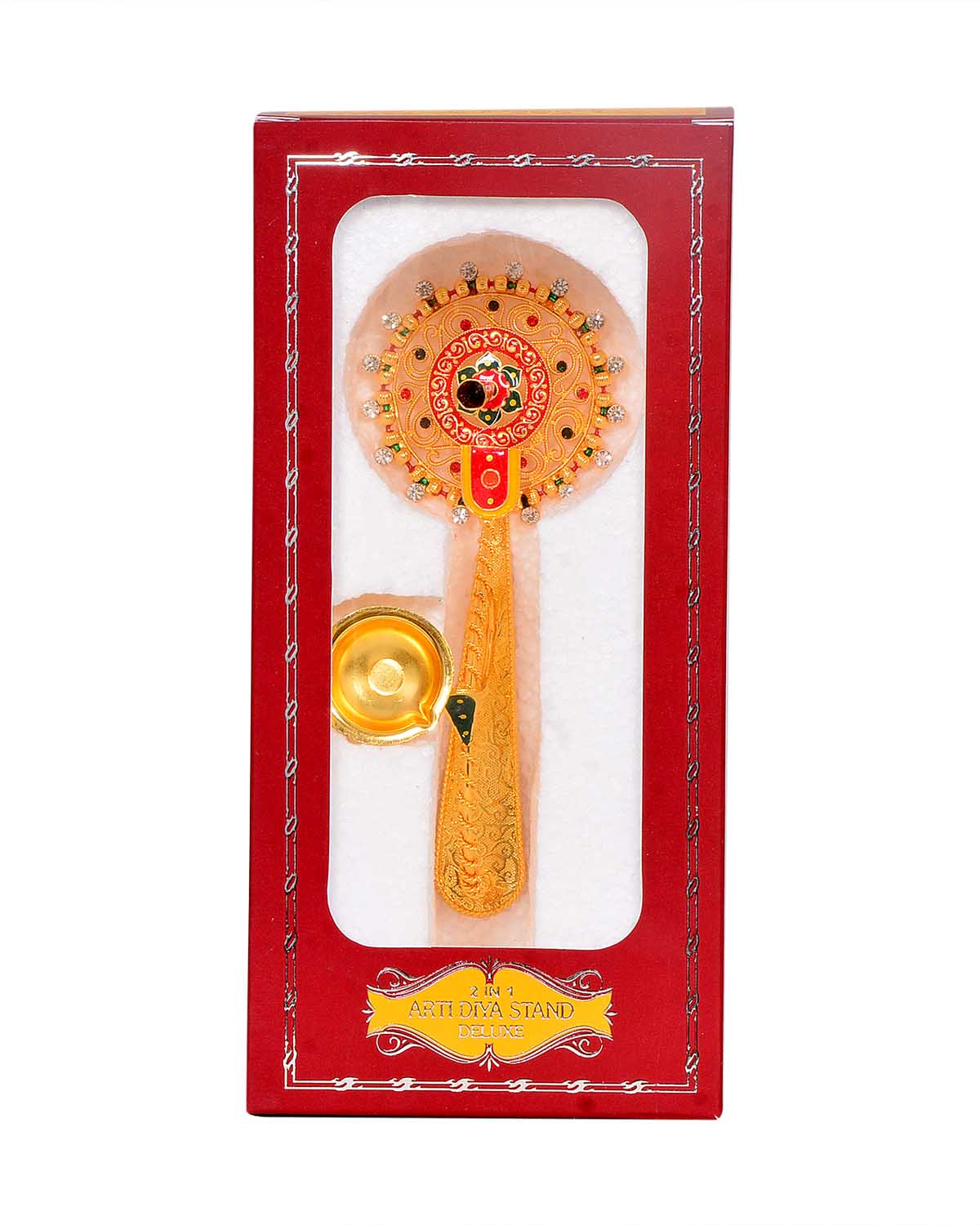 Pooja Diya Aarti Metal Stand – Diya for Wick Sticks with Ornate Design