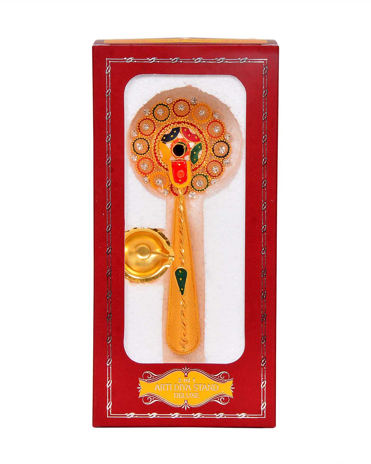Pooja Diya Aarti Metal Stand – Ornate Diya for Wick Sticks