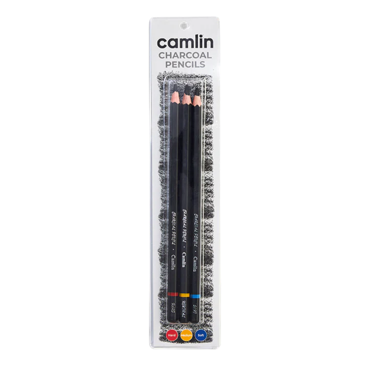 Camlin Charcoal Pencils Assorted Set of 3 Grades for Drawing and Sketching - Retail Maharaj