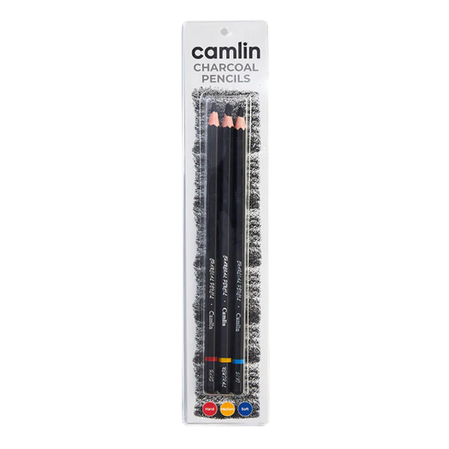 Camlin Charcoal Pencils Assorted Set of 3 Grades for Drawing and Sketching - Retail Maharaj