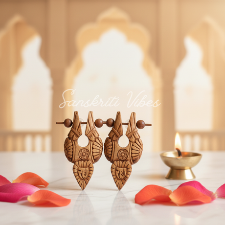 Radha Naam Pure Tulsi Earring Set – 40mm x 25mm Sacred Tulsi Wood Studs for Shri Radha Devotees - Retail Maharaj