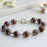 Tulsi Beads with Tiger Ball Bracelet in Silver Cap – 92.5% Silver with 12mm Beads