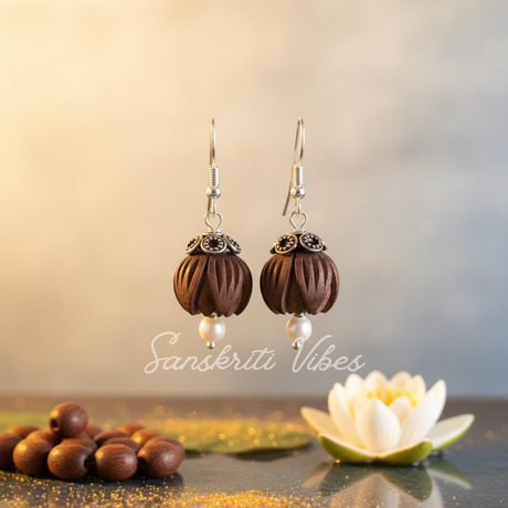Lotus Tulsi Beads Design Earrings – Divine Spiritual Jewelry - Retail Maharaj