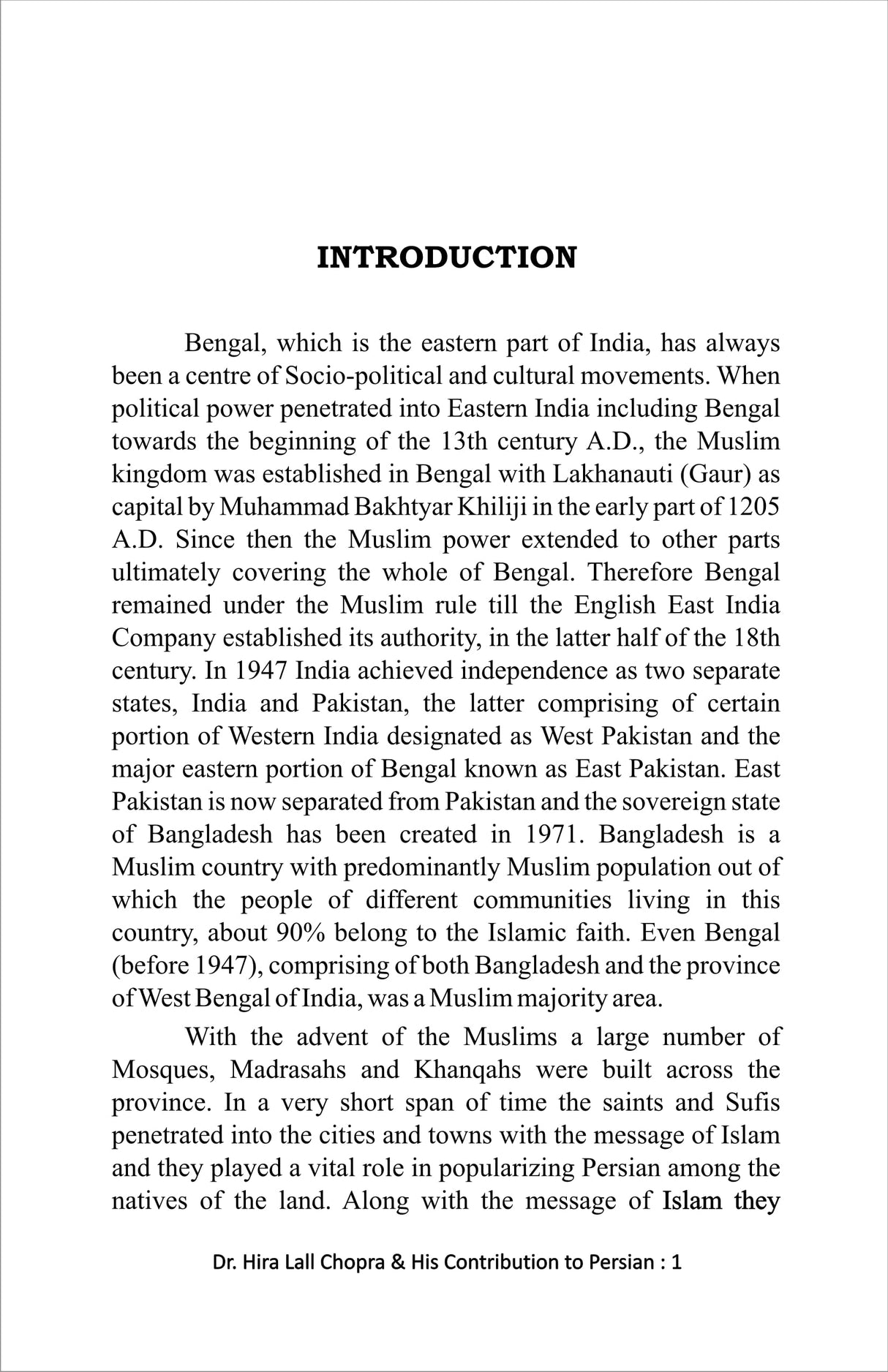 A Critical Study Of Dr Hira Lall Chopra & His Contribution to Persian Language and Literature [Hardcover] SK MD Hafijur