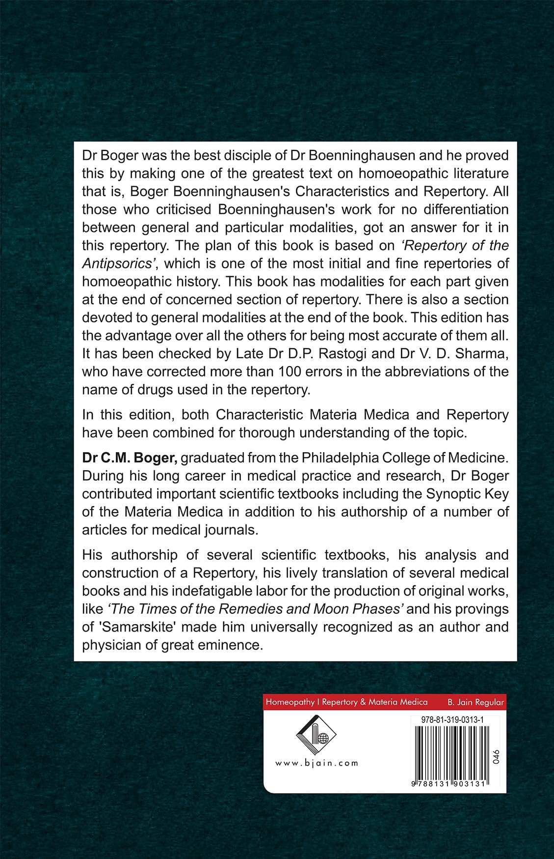 Boger Boenninghausen's Characteristics & Repertory with Corrected Abbreviations, word index & thumb index - Retail Maharaj