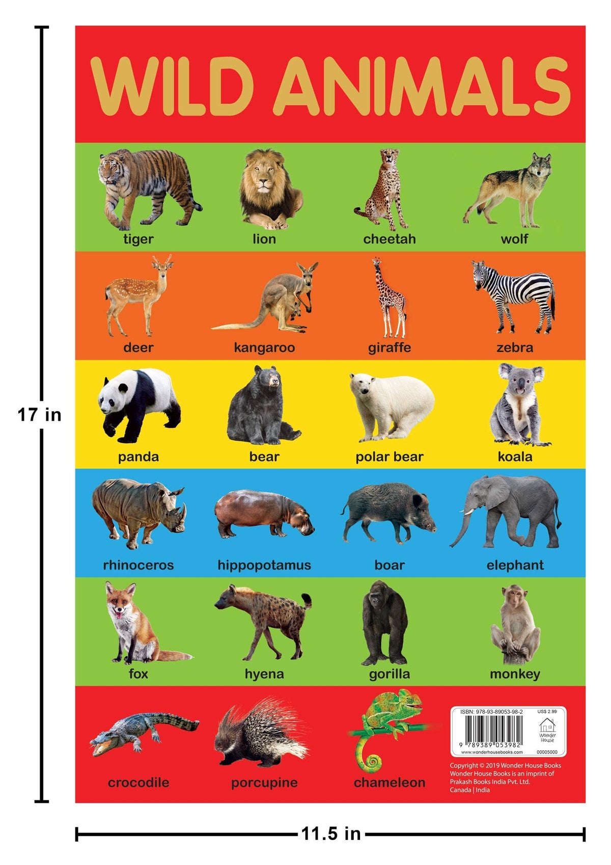 Wild Animals Chart - Early Learning Educational Chart For Kids: Perfec