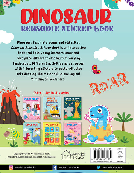 Dinosaur World Reusable Sticker Book For Children - Retail Maharaj