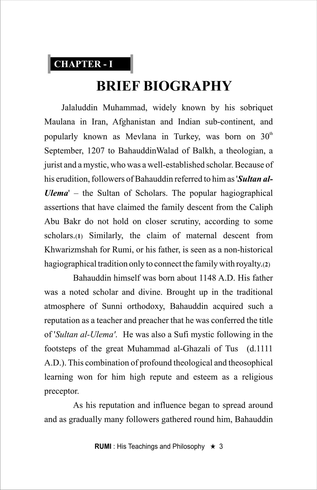 RUMI his teaching and philosophy [Hardcover] Mr R M CHOPRA