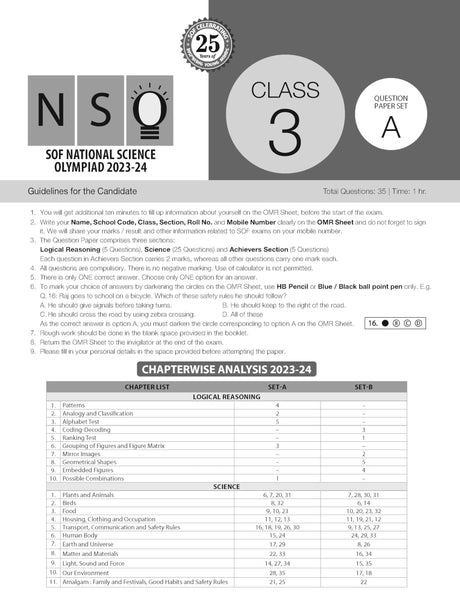 MTG NSO Class-3 Olympiad 10 Previous Years Papers (2023-2019 Set A & B) Science with Mock Test Papers - Sample OMR Sheet with Chapterwise Analysis | SOF Olympiad Books For 2024-25 Exam [Paperback] MTG Editorial Board - Retail Maharaj