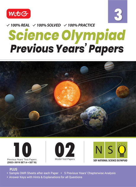 MTG NSO Class-3 Olympiad 10 Previous Years Papers (2023-2019 Set A & B) Science with Mock Test Papers - Sample OMR Sheet with Chapterwise Analysis | SOF Olympiad Books For 2024-25 Exam [Paperback] MTG Editorial Board - Retail Maharaj