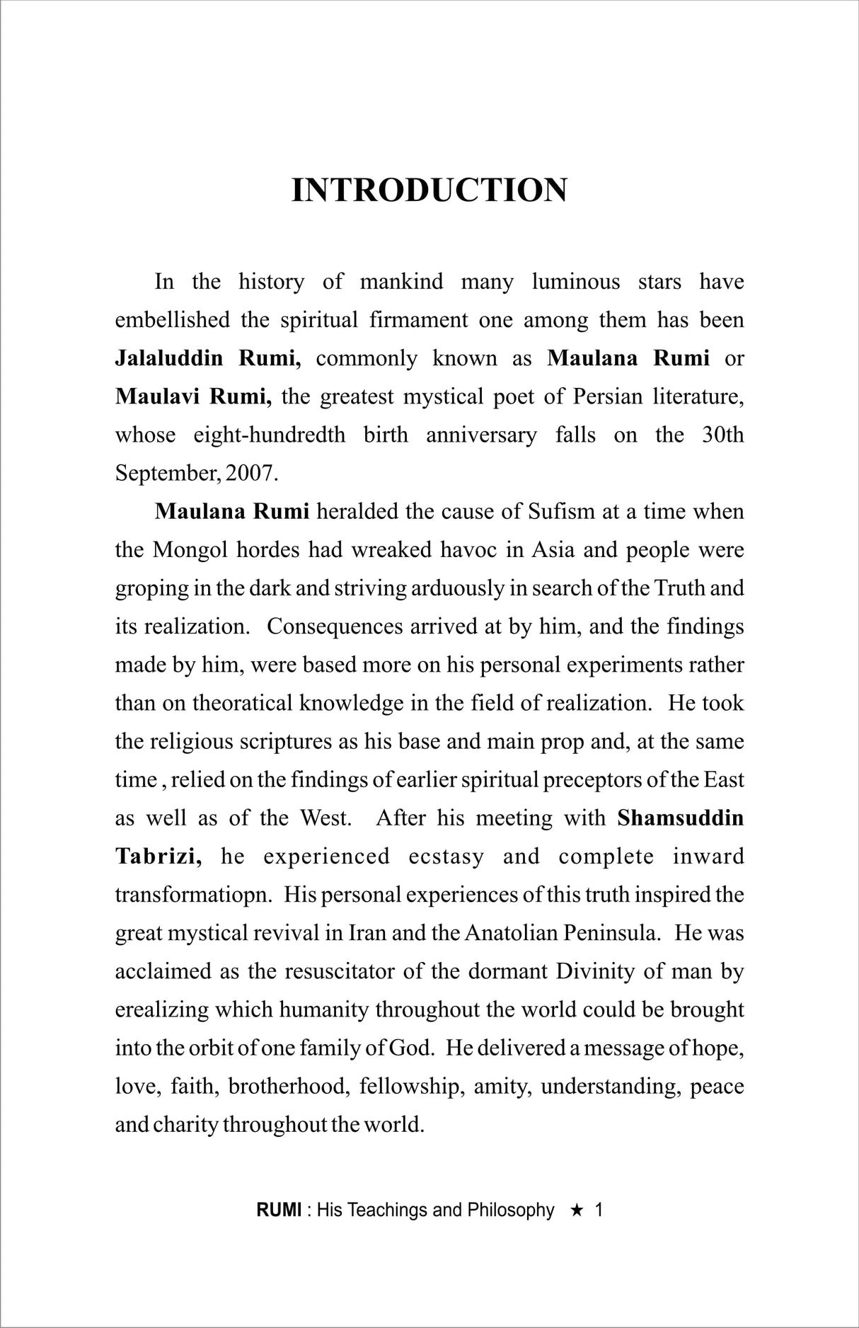 RUMI his teaching and philosophy [Hardcover] Mr R M CHOPRA