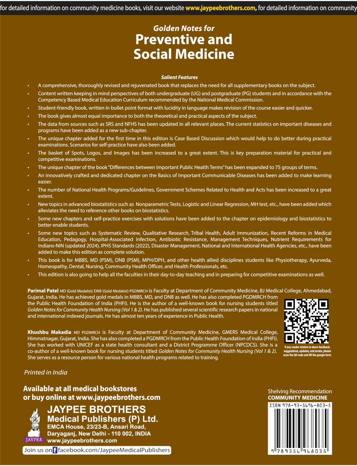 GOLDEN NOTES FOR PREVENTIVE AND SOCIAL MEDICINE