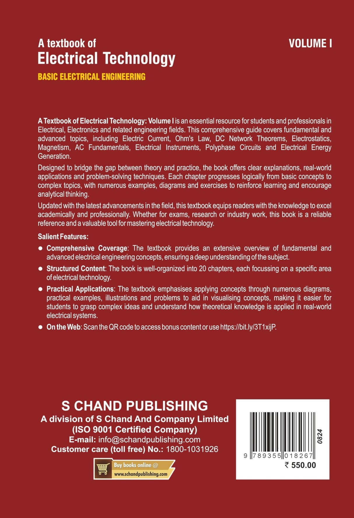 A Textbook of Electrical Technology Volume 1 : Basic Electrical Engineering (In S.I. Units) - 24th Edition - Retail Maharaj