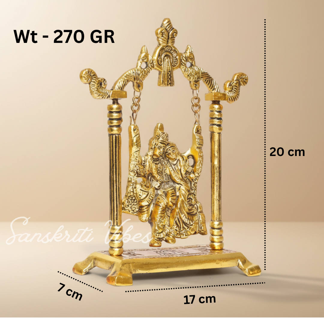 Radha Krishna on Swing Jhula Gold Plated Metal Statue for Home Decor Spiritual Decorative Showpiece