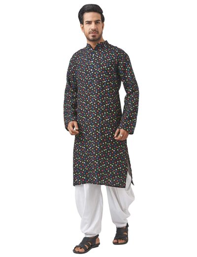 Printed Linen Kurta- Black