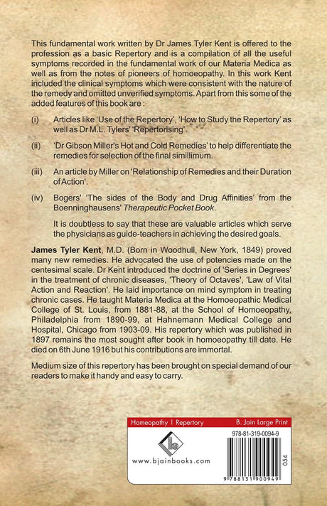 Repertory of the Homoeopathic Materia Medica - Includes Life Sketch of Dr J.T. Kent - Retail Maharaj