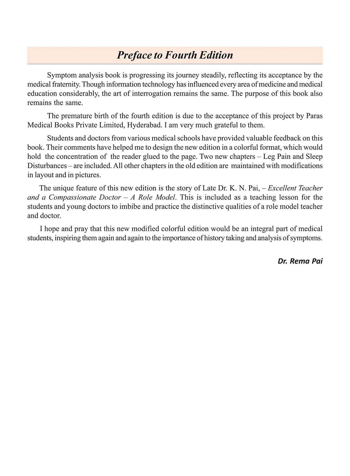 Symptom Analysis for Medical Students, Rema Pai - 4th, 2018.0