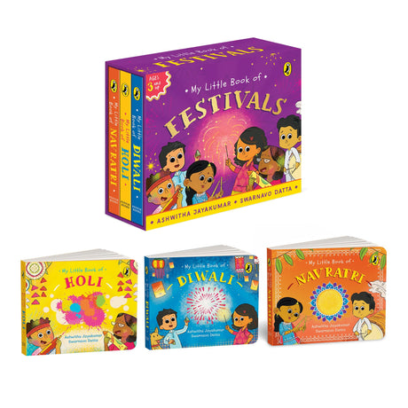 My Little Book of Festivals (Boxset) : Illustrated board books on the Indian festivals of Diwali, Holi and Navratri | Hindu mythology for kids age 3+ - Retail Maharaj