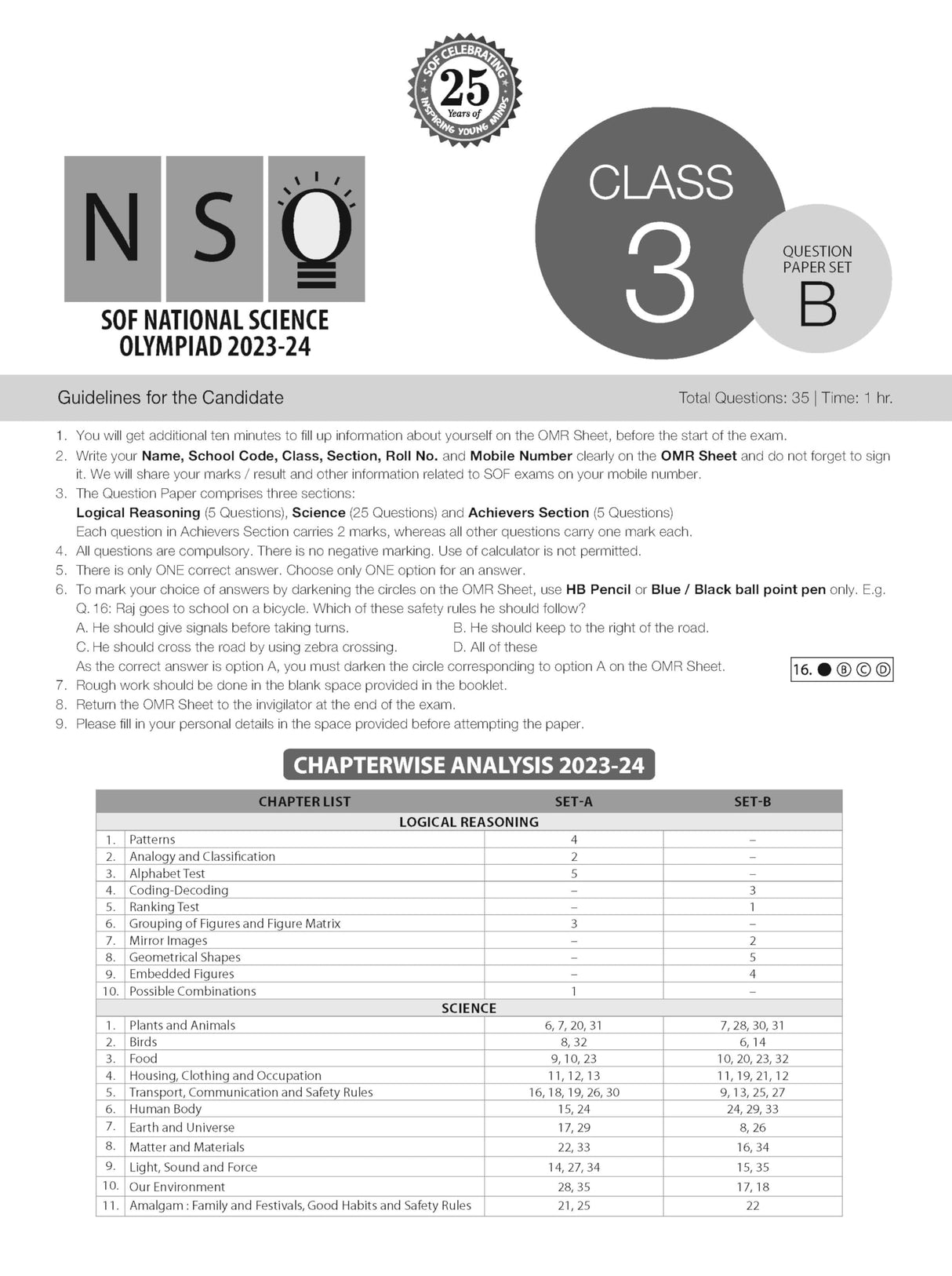 MTG NSO Class-3 Olympiad 10 Previous Years Papers (2023-2019 Set A & B) Science with Mock Test Papers - Sample OMR Sheet with Chapterwise Analysis | SOF Olympiad Books For 2024-25 Exam [Paperback] MTG Editorial Board - Retail Maharaj