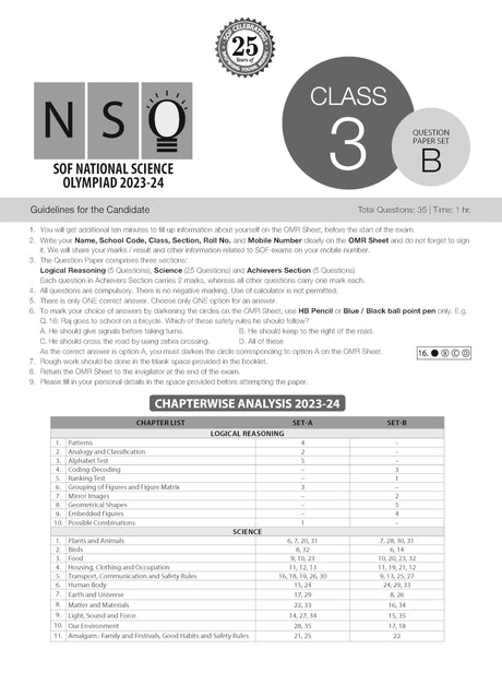 MTG NSO Class-3 Olympiad 10 Previous Years Papers (2023-2019 Set A & B) Science with Mock Test Papers - Sample OMR Sheet with Chapterwise Analysis | SOF Olympiad Books For 2024-25 Exam [Paperback] MTG Editorial Board - Retail Maharaj