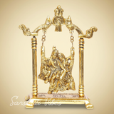 Radha Krishna on Swing Jhula Gold Plated Metal Statue for Home Decor Spiritual Decorative Showpiece