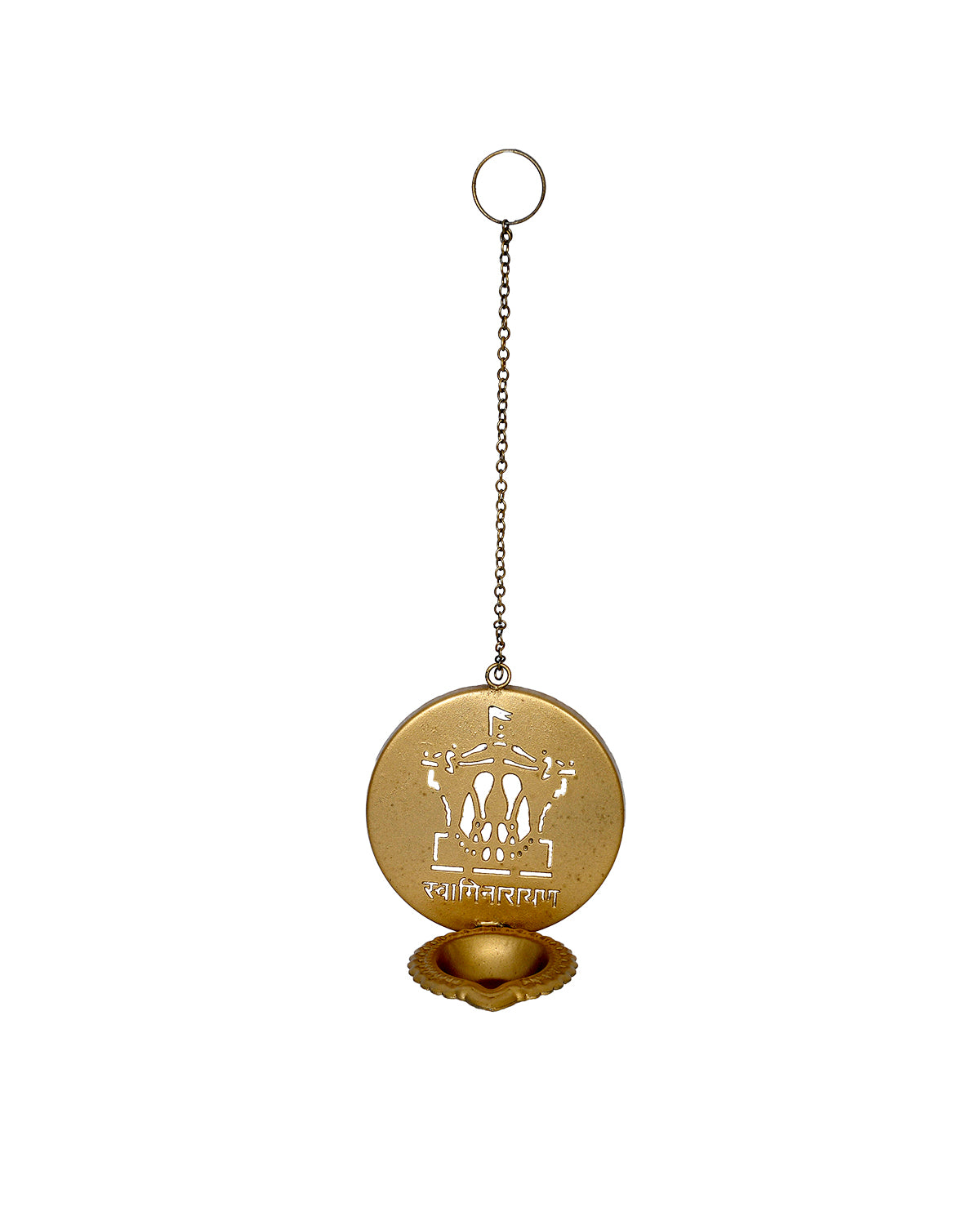Hanging Metal Diya Charanarvind – Aksharderi Symbol for Spiritual Illumination