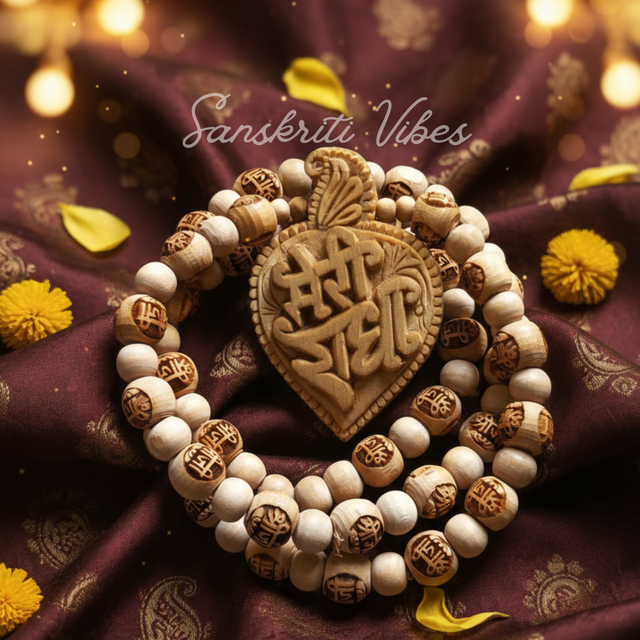 Mari Radha Naam Sri Ji Tulsi Beads Mala with Kadamb Locket – Sacred Spiritual Necklace for Devotion and Pooja - Retail Maharaj