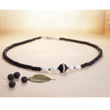 Designer Shyama Black Tulsi Kanthi Mala with Pearl and Silver Balls | Handcrafted Spiritual Necklace for Peace, Protection and Positivity