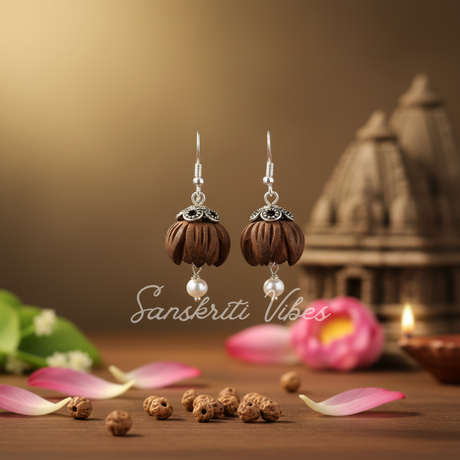 Lotus Tulsi Beads Design Earrings – Divine Spiritual Jewelry - Retail Maharaj