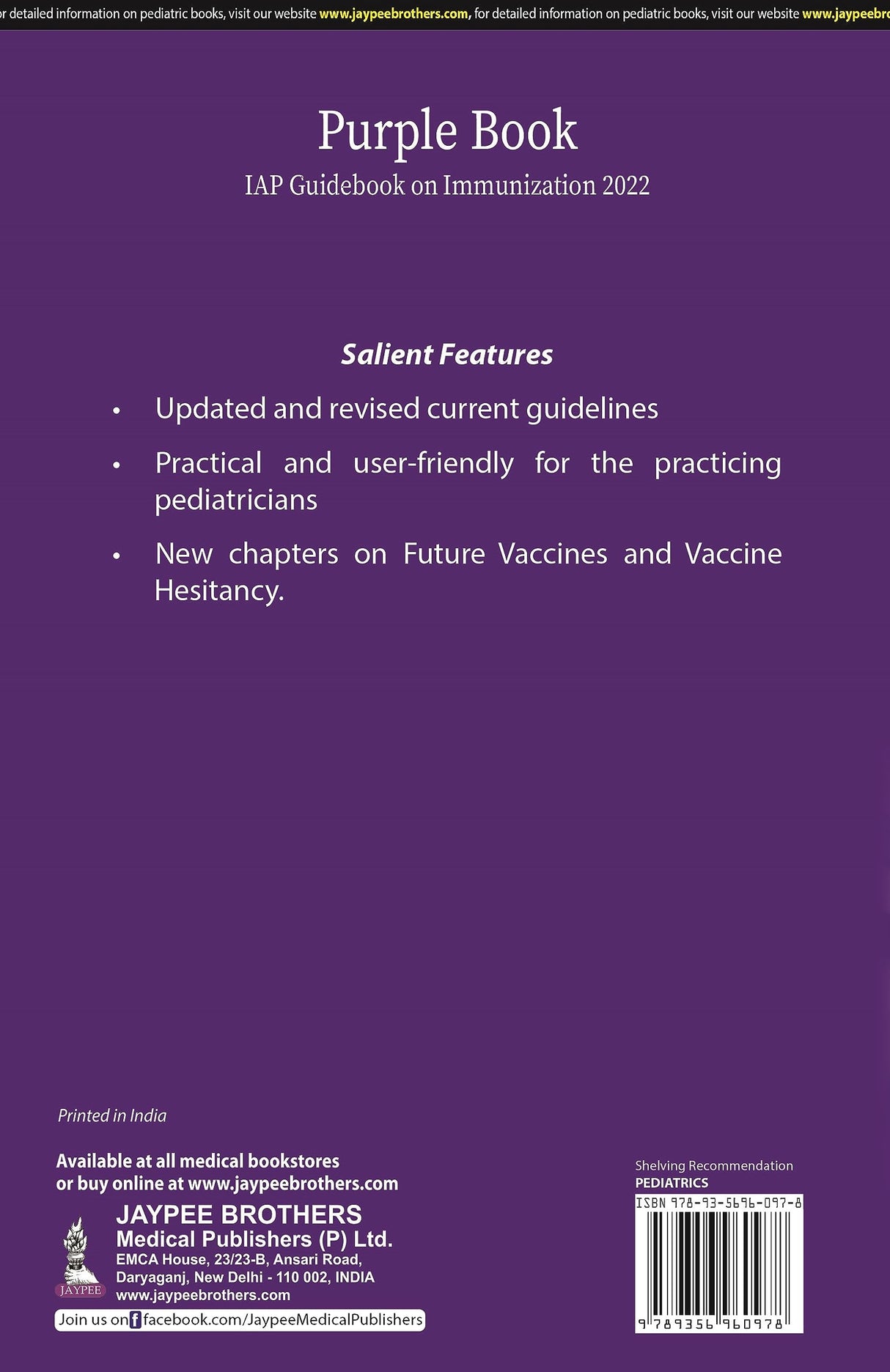 PURPLE BOOK: IAP GUIDEBOOK ON IMMUNIZATION 2022 (BY ADVISORY COMMITTEE ON VACCINES AND IMMUNIZATION