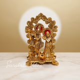 Radha Krishna Standing Playing Flute Metal Statue Gold Antique Finish for Pooja Room Home Decor Spiritual Showpiece