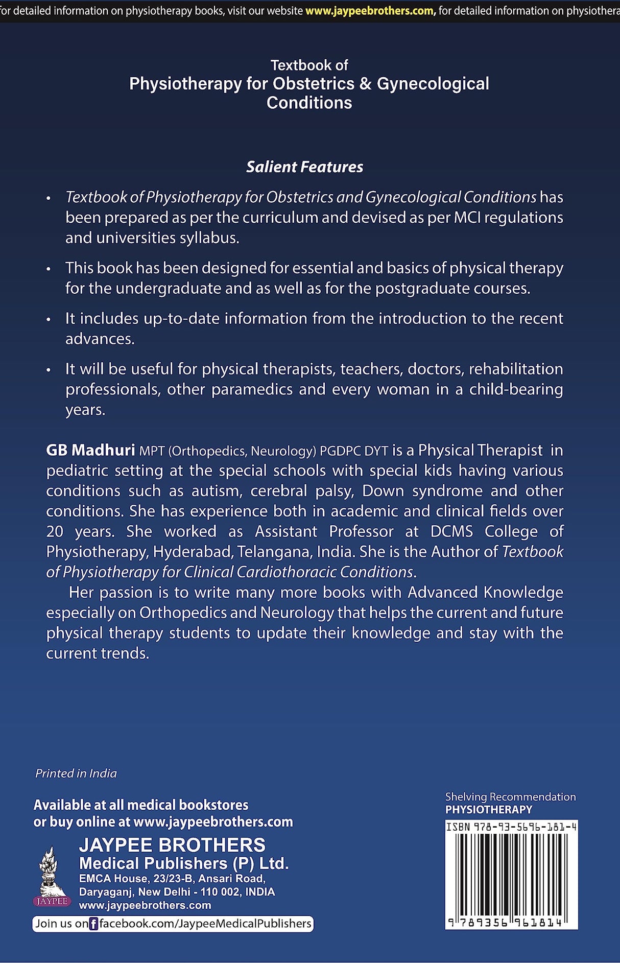 TEXTBOOK OF PHYSIOTHERAPY FOR OBSTETRICS & GYNECOLOGICAL CONDITIONS