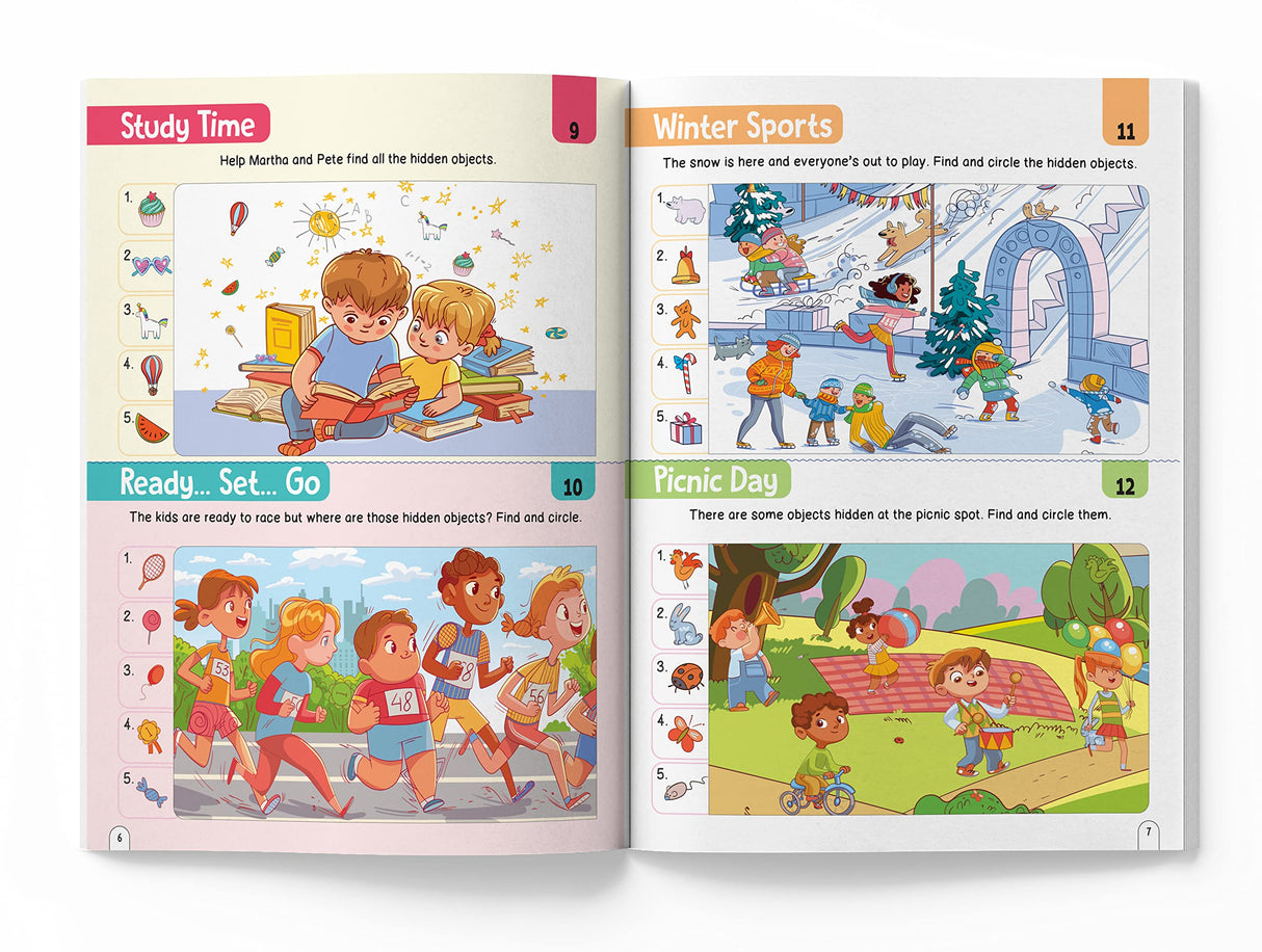 101 Spot the Hidden Objects Activity Book Boost Focus, Visual Discrimination & Observation Skills | Fun and Engaging Puzzles with Thematic Scenes | Ages 4–8 | 2 Hours of Screen-Free Brain-Boosting Fun - Retail Maharaj
