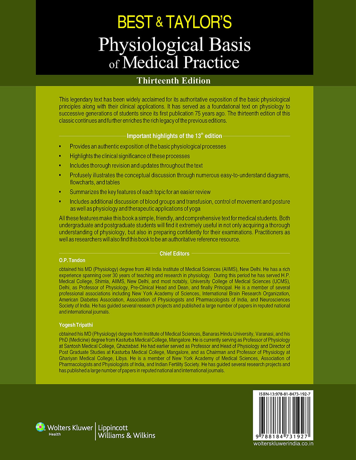 Best & Taylor’s Physiological Basis of Medical Practice, 13ed