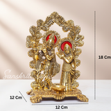 Radha Krishna Standing Playing Flute Metal Statue Gold Antique Finish for Pooja Room Home Decor Spiritual Showpiece
