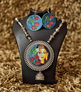 Divine Bloom Buddha Pendant Set – Hand-Painted Spiritual Necklace and Earrings