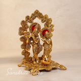 Radha Krishna Standing Playing Flute Metal Statue Gold Antique Finish for Pooja Room Home Decor Spiritual Showpiece