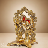 Radha Krishna Standing Playing Flute Metal Statue Gold Antique Finish for Pooja Room Home Decor Spiritual Showpiece