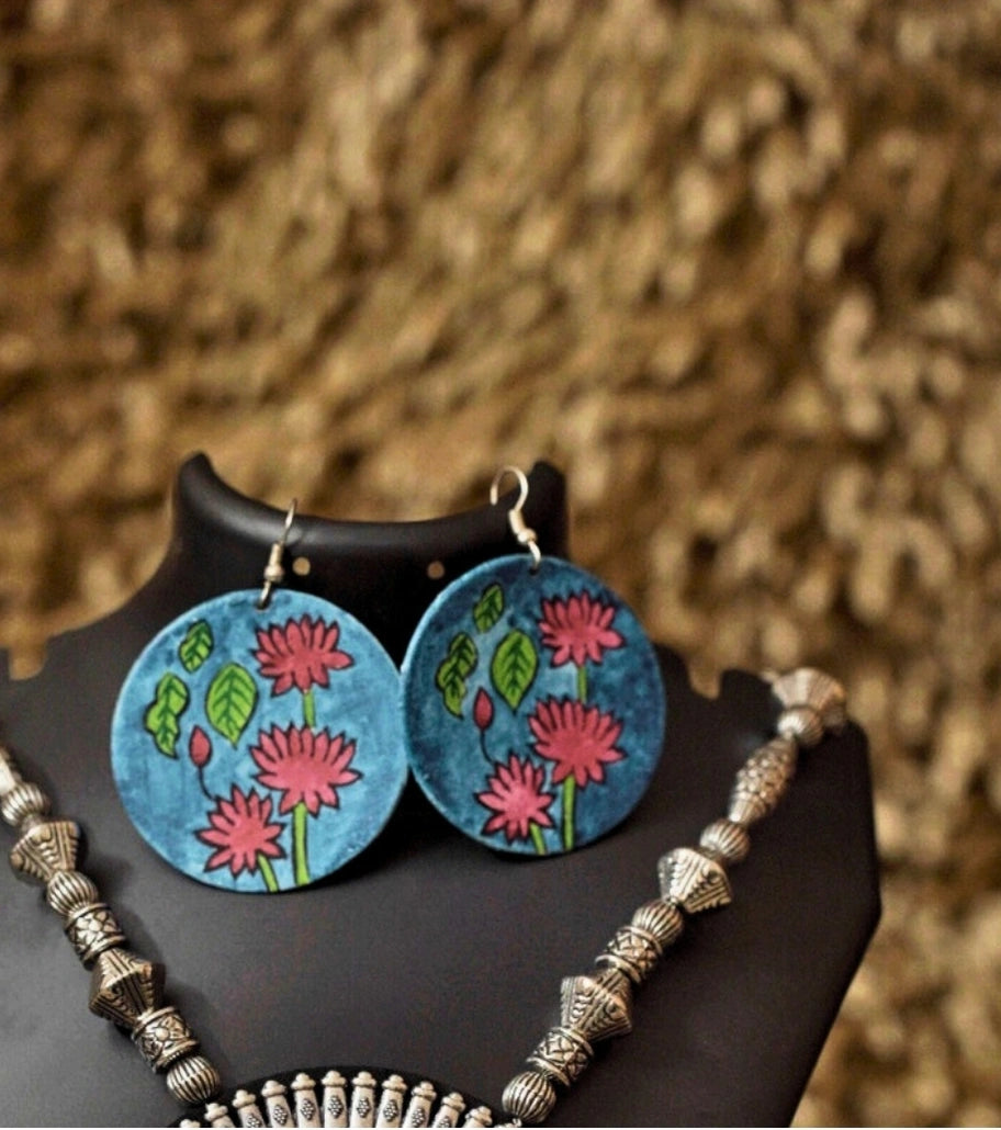 Divine Bloom Buddha Pendant Set – Hand-Painted Spiritual Necklace and Earrings