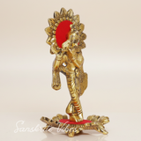 Handcrafted Lord Krishna Standing Playing Flute Gold Statue for Pooja Room and Home Decoration Aluminium Glossy Finish Idol