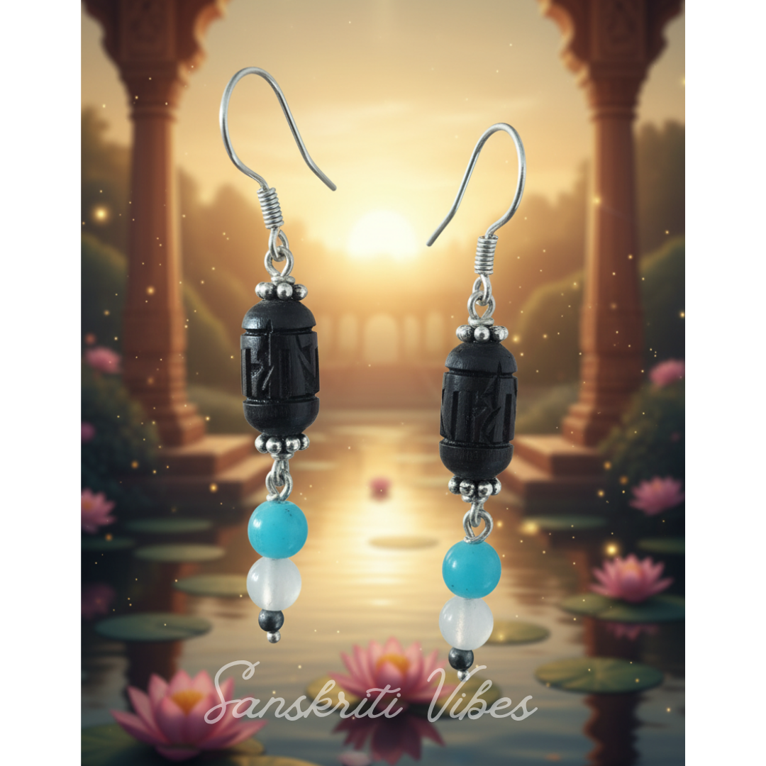 Handmade Beautifully Designed Radha Carved Tulsi Earrings – Divine Spiritual Jewelry
