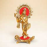 Handcrafted Lord Krishna Standing Playing Flute Gold Statue for Pooja Room and Home Decoration Aluminium Glossy Finish Idol