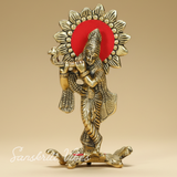 Handcrafted Lord Krishna Standing Playing Flute Gold Statue for Pooja Room and Home Decoration Aluminium Glossy Finish Idol