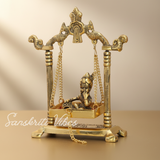 Laddu Gopal Jhula Palana Metal Statue – Gold-Plated Krishna Murti for Home & Office Decor, Religious Gift Idol