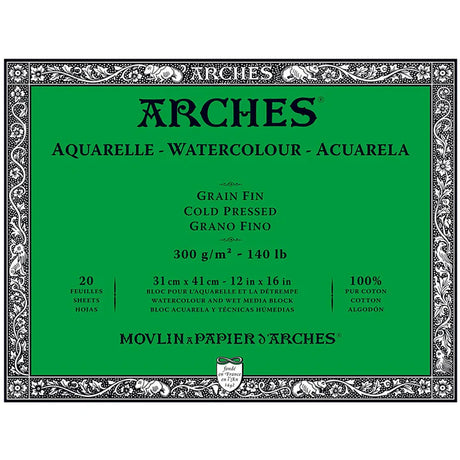 Arches Cold Pressed Watercolour Paper Block 31 x 41 cm 20 Sheets - Retail Maharaj