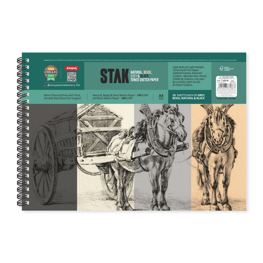 Anupam Stak Wire-O Toned Sketchbook A4 - Retail Maharaj